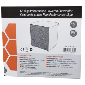 SyncSound Caisson De Graves Haute Performance Amplifié 12 Pouces 150W Noir SS-SUB-12P - Simple Boutique
