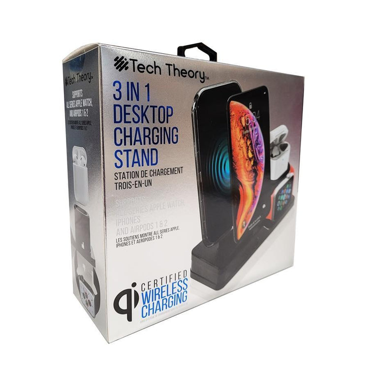 Tech Theory - Station de Chargement 3 en 1 pour Téléphone, Montre Intelligente et Écouteurs, Noir - Simple Boutique