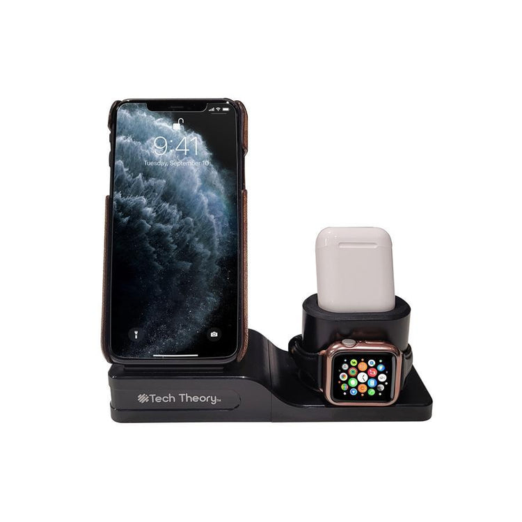 Tech Theory - Station de Chargement 3 en 1 pour Téléphone, Montre Intelligente et Écouteurs, Noir - Simple Boutique