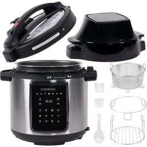 Thomson - Autocuiseur et Friteuse à Air 9-en1, Capacité de 6 Litres, Acier Inoxydable - Simple Boutique