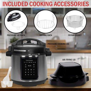 Thomson - Autocuiseur et Friteuse à Air 9-en1, Capacité de 6 Litres, Acier Inoxydable - Simple Boutique