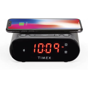 Timex - Radio-Réveil à Double Alarme avec Écran LED, Chargement Sans-Fil et Batterie de Secours, Noir - Simple Boutique