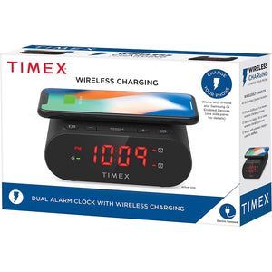 Timex - Radio-Réveil à Double Alarme avec Écran LED, Chargement Sans-Fil et Batterie de Secours, Noir - Simple Boutique
