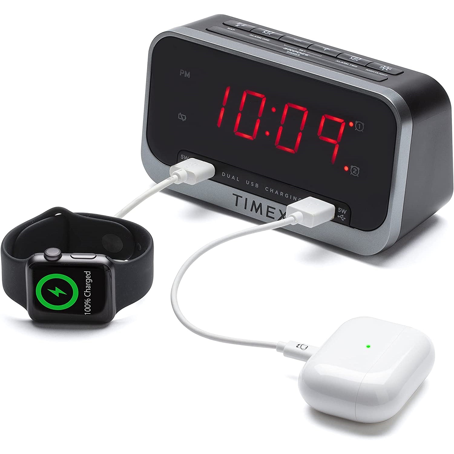 Timex - Radio-Réveil à Double Alarme avec Écran LED, Chargement USB et Veilleuse, Noir - Simple Boutique