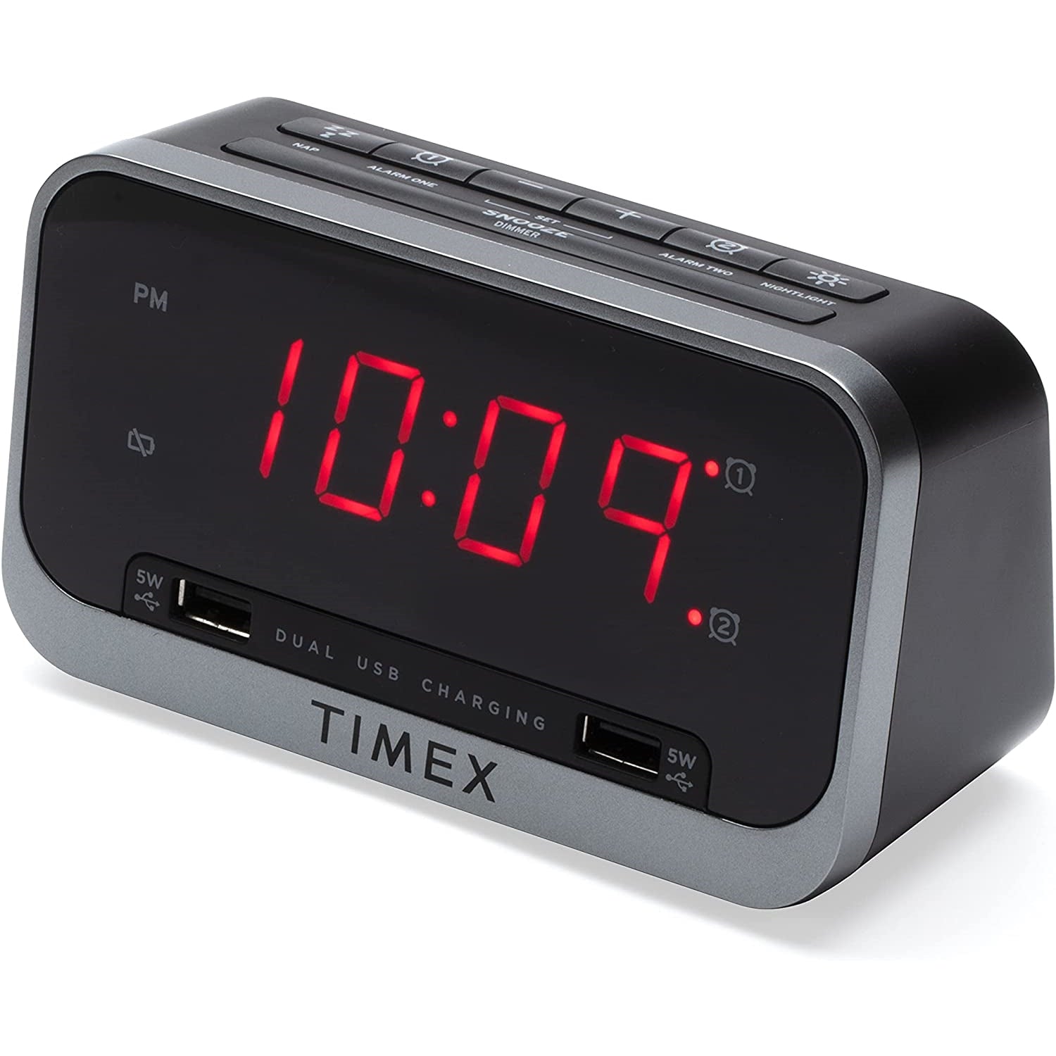 Timex - Radio-Réveil à Double Alarme avec Écran LED, Chargement USB et Veilleuse, Noir - Simple Boutique
