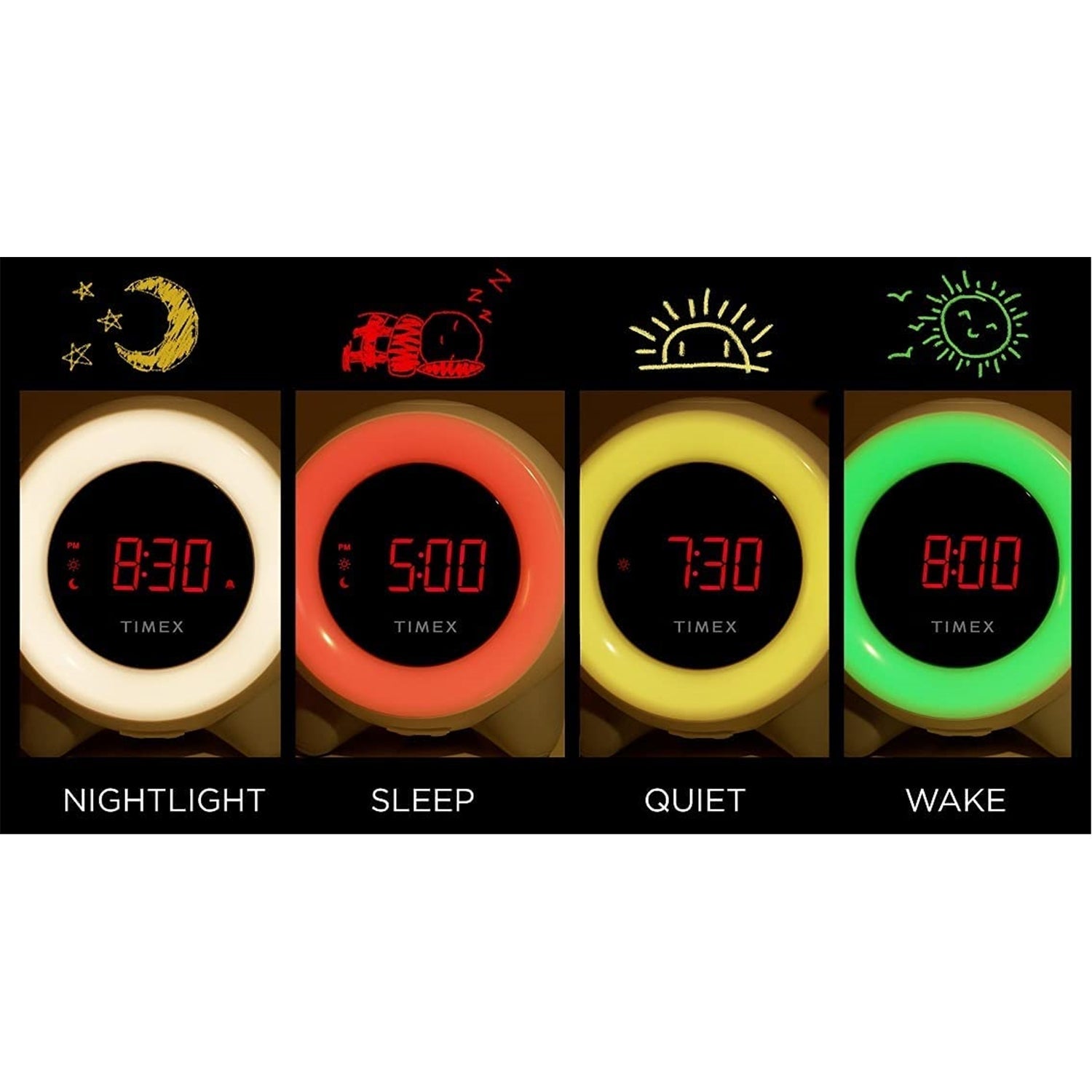 Timex - Réveil Matin d'apprentissage du Sommeil pour Enfant avec Machine à Sons et Veilleuse, Blanc - Simple Boutique