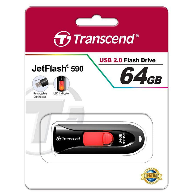 Transcend Clé USB 2.0 JETFLASH 590 Noir capacité de 64 GB - Simple Boutique