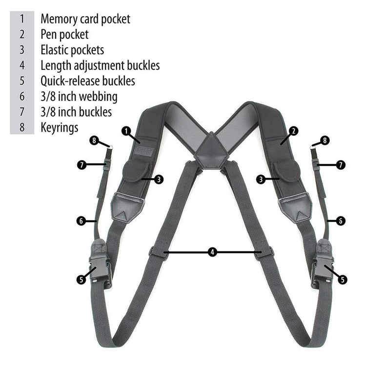 USA GEAR GRCMHS0100BKUS Sangle d'Appareil Photo Harnais de Poitrine avec Poches de Rangement Rembourré en Néoprène Noir - Simple Boutique