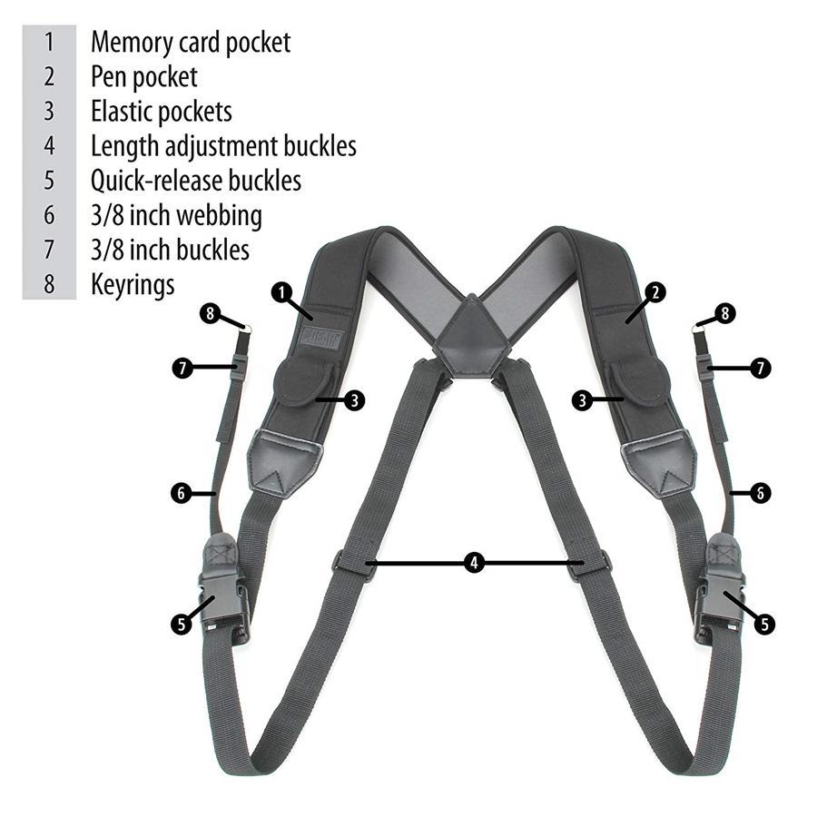 USA GEAR GRCMHS0100BKUS Sangle d'Appareil Photo Harnais de Poitrine avec Poches de Rangement Rembourré en Néoprène Noir - Simple Boutique