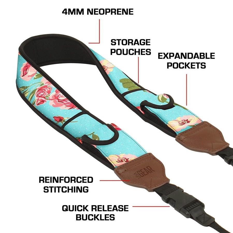 USA GEAR GRCMMS0100FBEW Sangle pour Appareil Photo avec Coussin de Néoprène Régalable Antidérapant Floral Bleu - Simple Boutique