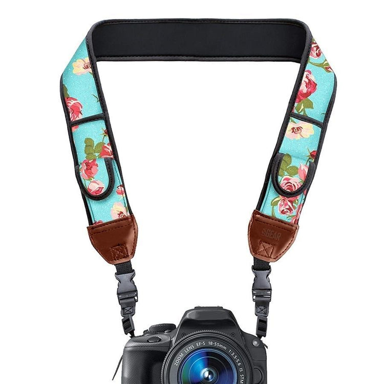 USA GEAR GRCMMS0100FBEW Sangle pour Appareil Photo avec Coussin de Néoprène Régalable Antidérapant Floral Bleu - Simple Boutique