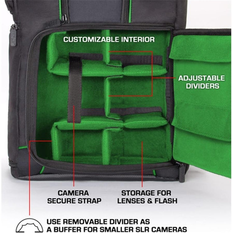USA GEAR GRSLS17100GNEW Sac à Dos pour Appareil Photo DSLR Vert - Simple Boutique
