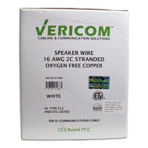 Vericom Câble Haut-Parleur In-Wall CM CL3 OFC Stranded UL 16 AWG En Boite 500Pi Blanc - Simple Boutique