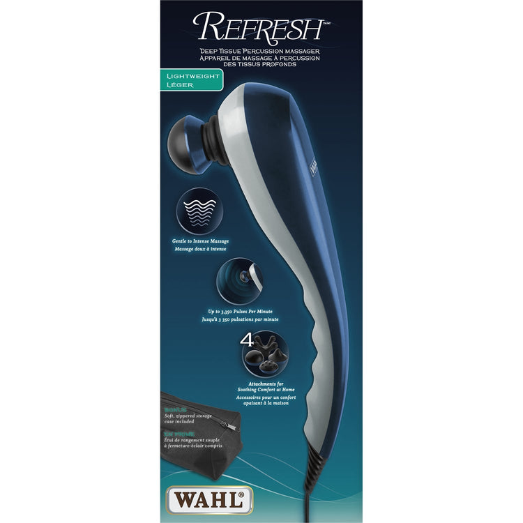 WAHL - Appareil de Massage à Percussion pour les Tissus Profond, 4 Têtes de Fixations Interchangeables, Bleu - Simple Boutique