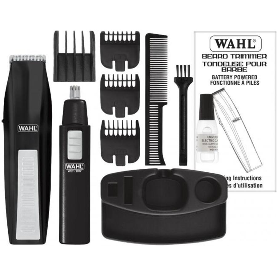 WAHL - Ensemble de 11 Morceaux, Tondeuse à Barbe à Batterie et Tondeuse pour Nez et Oreilles , Gris - Simple Boutique