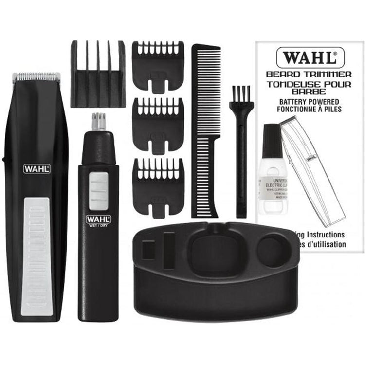 WAHL - Ensemble de 11 Morceaux, Tondeuse à Barbe à Batterie et Tondeuse pour Nez et Oreilles , Gris - Simple Boutique