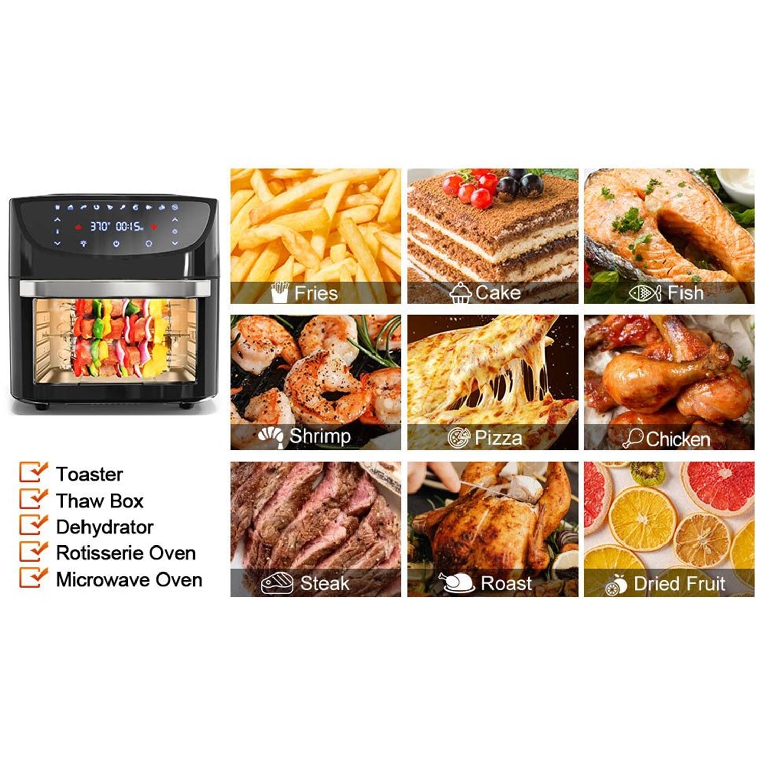 WowChef - Four de Comptoir avec Friteuse à Air 10 en 1, Rotisserie, Friteuse, Déshydrateur, Capacité XL, 9 Accessoires, Noir - Simple Boutique