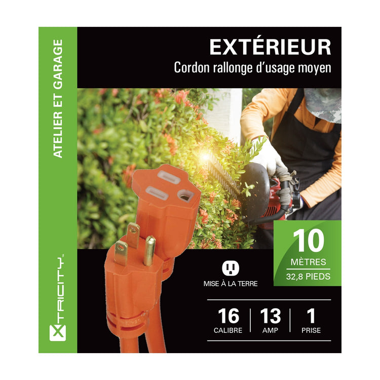 Xtrciity - Rallonge Électrique à 1 Prise avec Mise à la Terre, Longeur de 10 Mètres, Pour Usage Extérieur, Orange - Simple Boutique