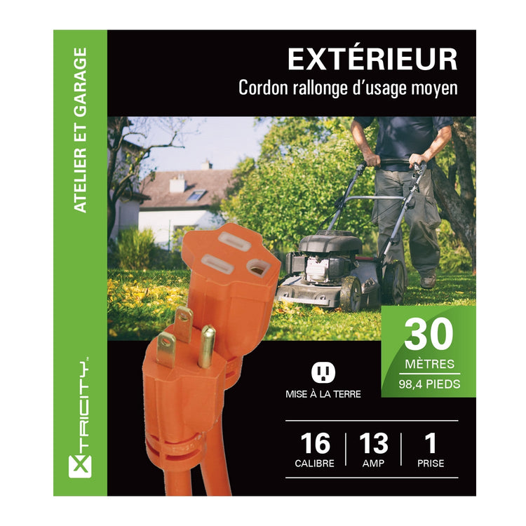 Xtrciity - Rallonge Électrique à 1 Prise avec Mise à la Terre, Longeur de 30 Mètres, Pour Usage Extérieur, Orange - Simple Boutique