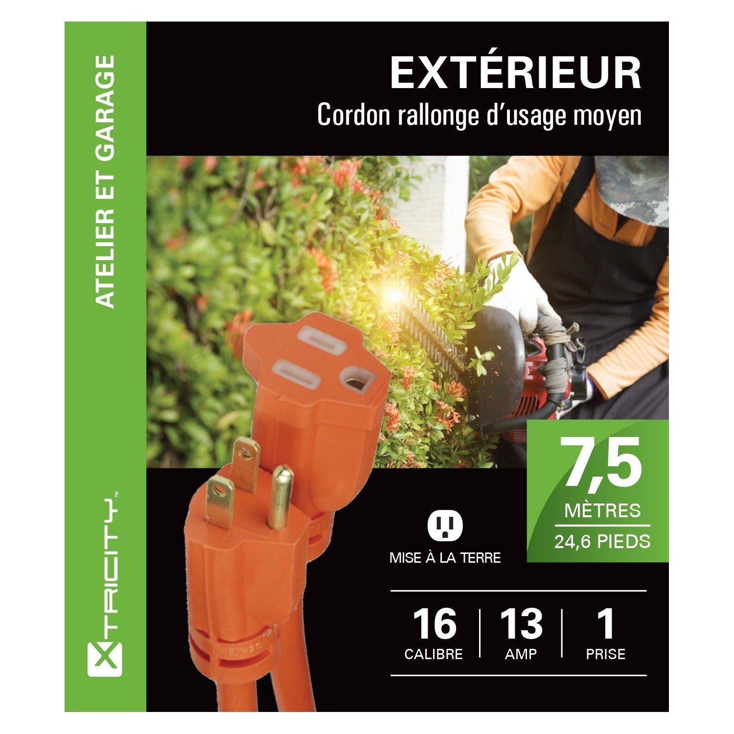 Xtrciity - Rallonge Électrique à 1 Prise avec Mise à la Terre, Longeur de 7.5 Mètres, Pour Usage Extérieur, Orange - Simple Boutique