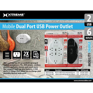 Xtreme - Adaptateur Mural à 6 Prises de Courant avec 2 Ports USB 2.4A, Blanc - Simple Boutique