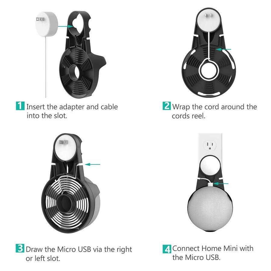 Xtreme Support de Fixation Murale pour Google Home Mini, Encombrement Réduit, Montage sur Prise Secteur, Gestion du Cordon, Noir - Simple Boutique