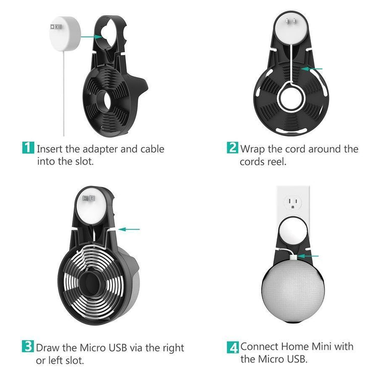 Xtreme Support de Fixation Murale pour Google Home Mini, Encombrement Réduit, Montage sur Prise Secteur, Gestion du Cordon, Noir - Simple Boutique