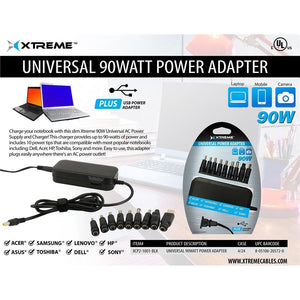 Xtreme XCP2-1001-BLK Adaptateur 90W Universel pour Ordinateur Portable ou Notebook, Noir - Simple Boutique