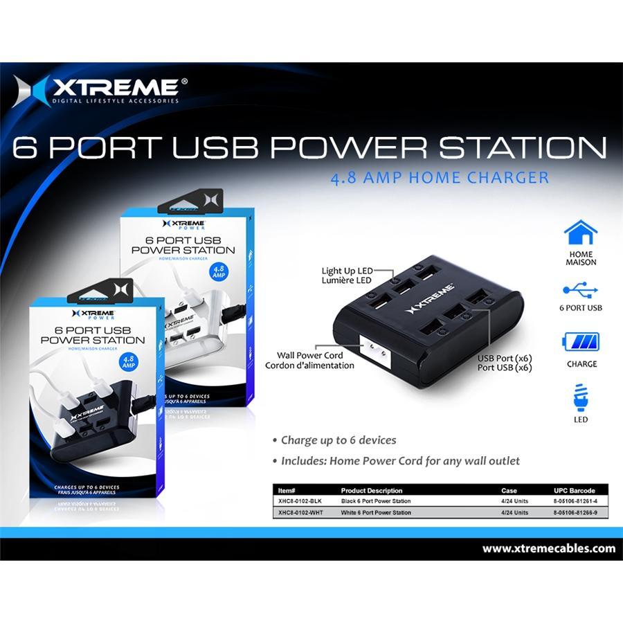 Xtreme XHC8-0102-BLK Chargeur de Maison avec 6 Port USB 4.8Amp. Pour Tablette, Téléphone et Plus, Noir - Simple Boutique