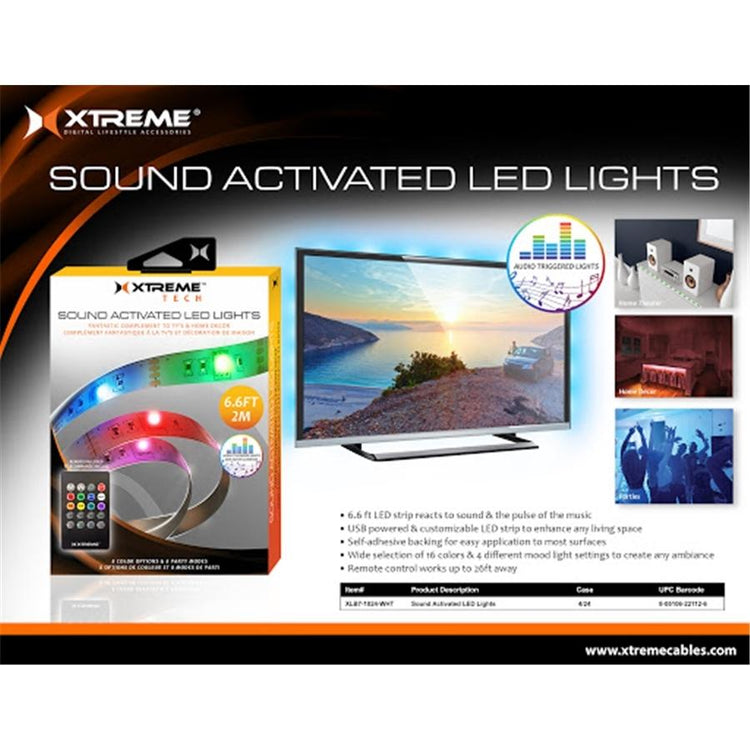 Xtreme XLB7-1024-WHT - Ensemble de Ruban LED, 6.6 Pied, Réagit aux Sons et Musique, Télécommande Incluse - Simple Boutique