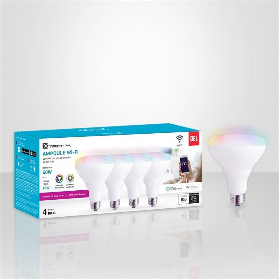 Xtricity 1-50075 DEL Wi-Fi BR30 10W 120V Couleurs Réglables 2700K-6500K Luminosité Ajustable Grad 4pk Blanc - Simple Boutique