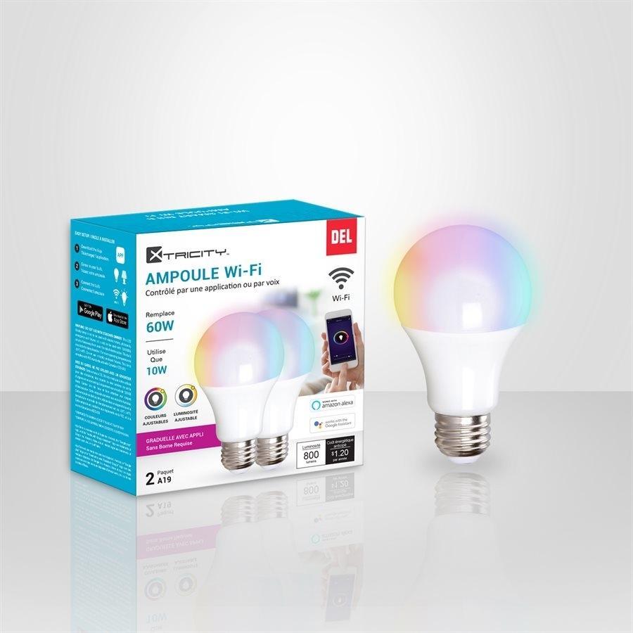 Xtricity 1-50085 Del Wi-Fi Type A 10W 120V Couleurs RGB 2700K-6500K Luminosité Ajustable Grad 2 PK Blanc - Simple Boutique