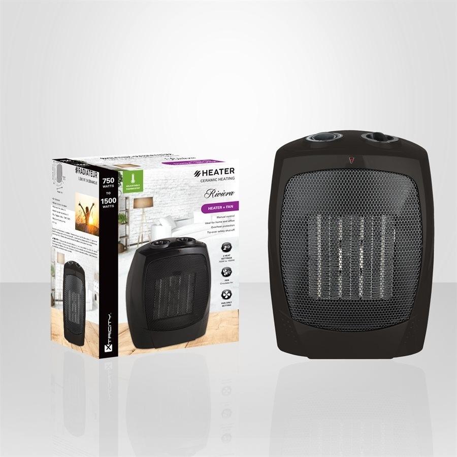 Xtricity 4-80309 Riviera Radiateur + Ventilateur Élément en Céramique 750W-1500W Noir - Simple Boutique