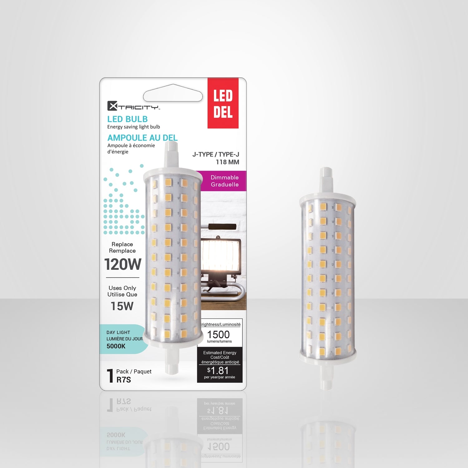 Xtricity - Ampoule DEL à Économie d'énergie, Gradable, 15W, Culot R7S, 5000K Lumière du Jour - Simple Boutique