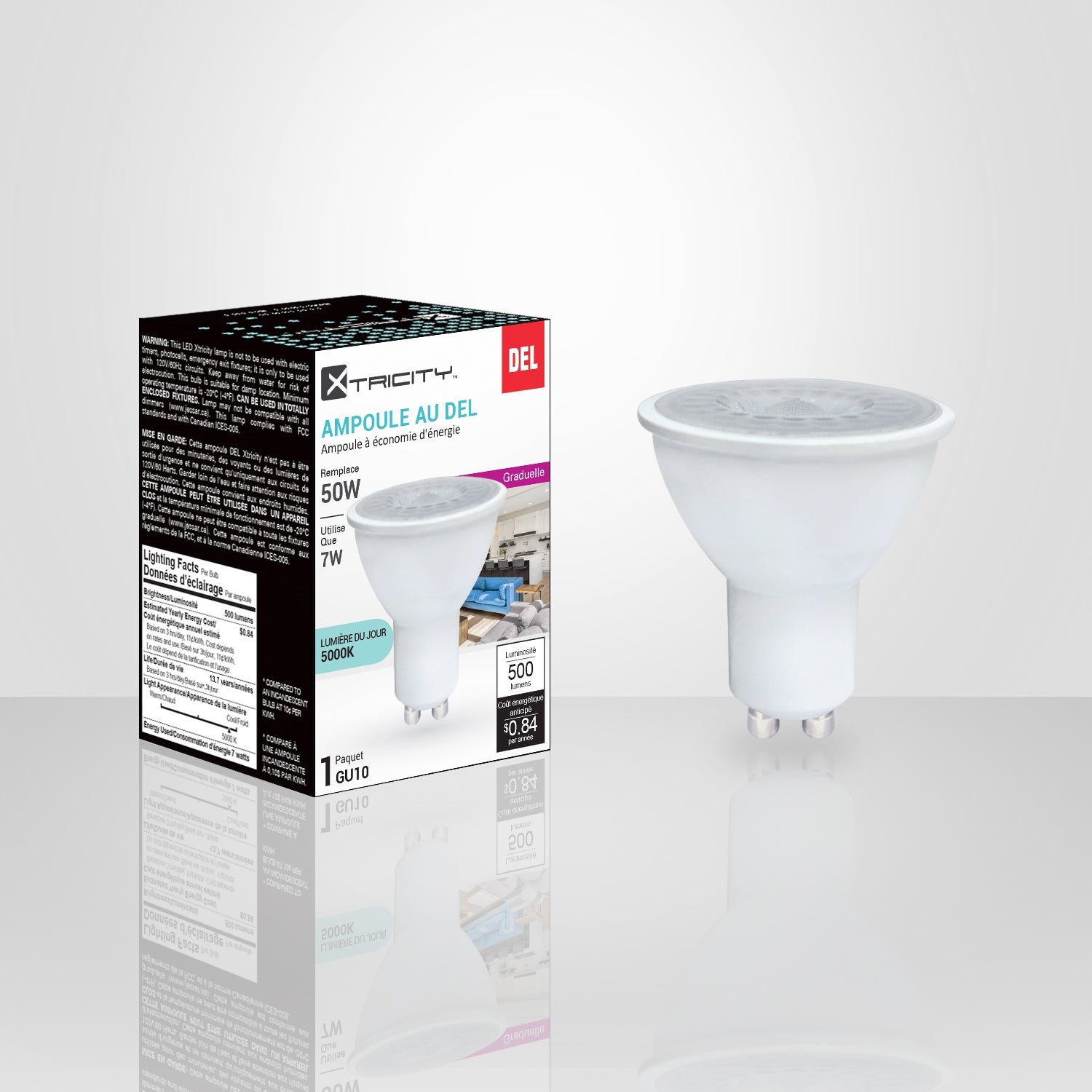 Xtricity - Ampoule DEL à Économie d'énergie, Gradable, 7W, Culot GU10, 5000K Lumière du Jour - Simple Boutique
