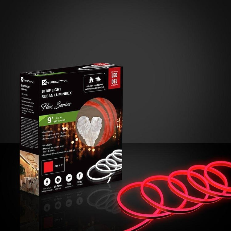 Xtricity Bande del flexible 9'x0.8mm/6W -3'/120V/Rouge Intérieur et Extérieur - Simple Boutique