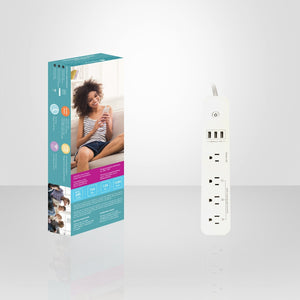 Xtricity - Barre d'alimentation Intelligente Wi-Fi à 4 Prises et 3 Ports USB 4.8A, Blanc - Simple Boutique