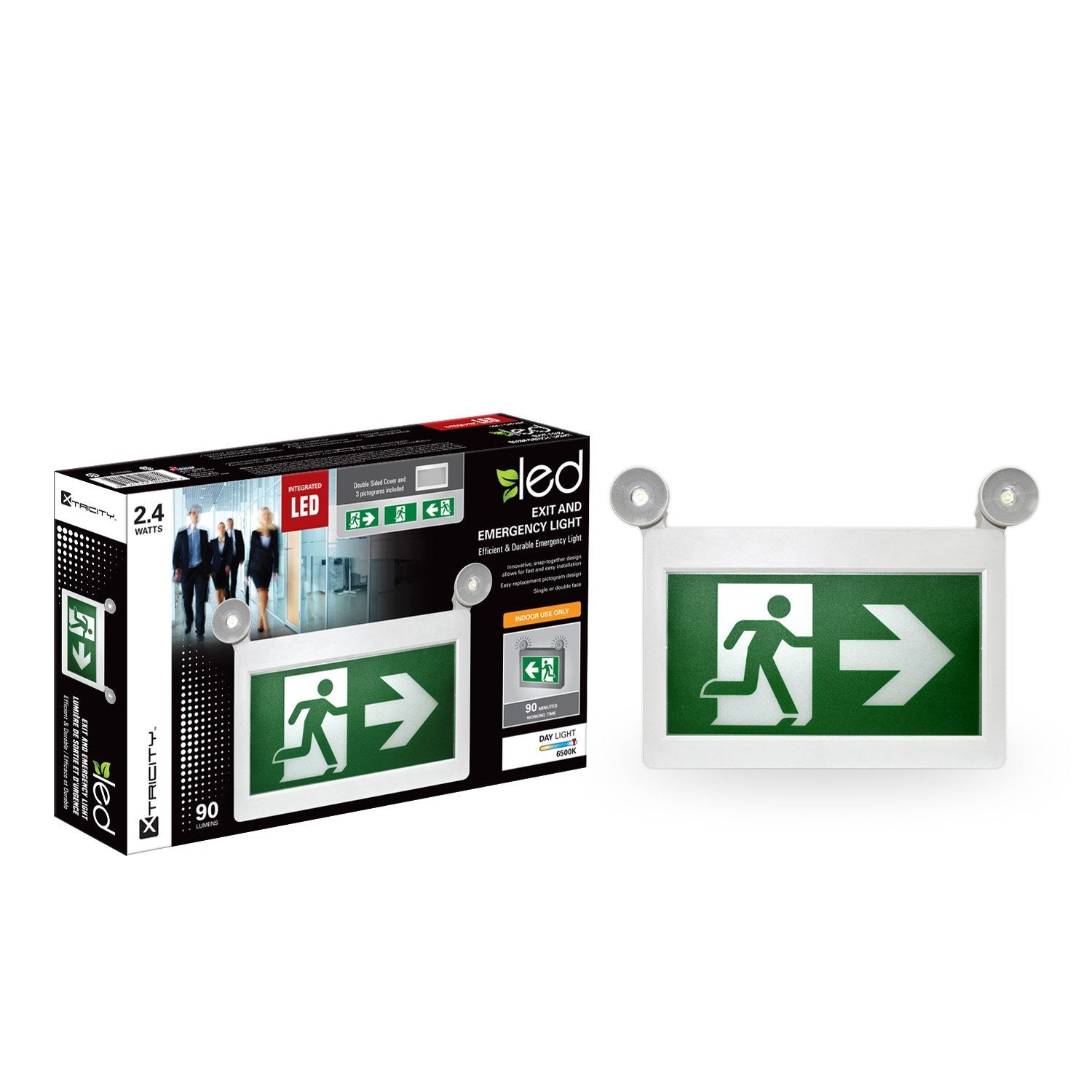 Xtricity DEL Lumiere Sortie D'urgence 1.2w X 2 Têtes 3 Pictogram. 90l - Simple Boutique
