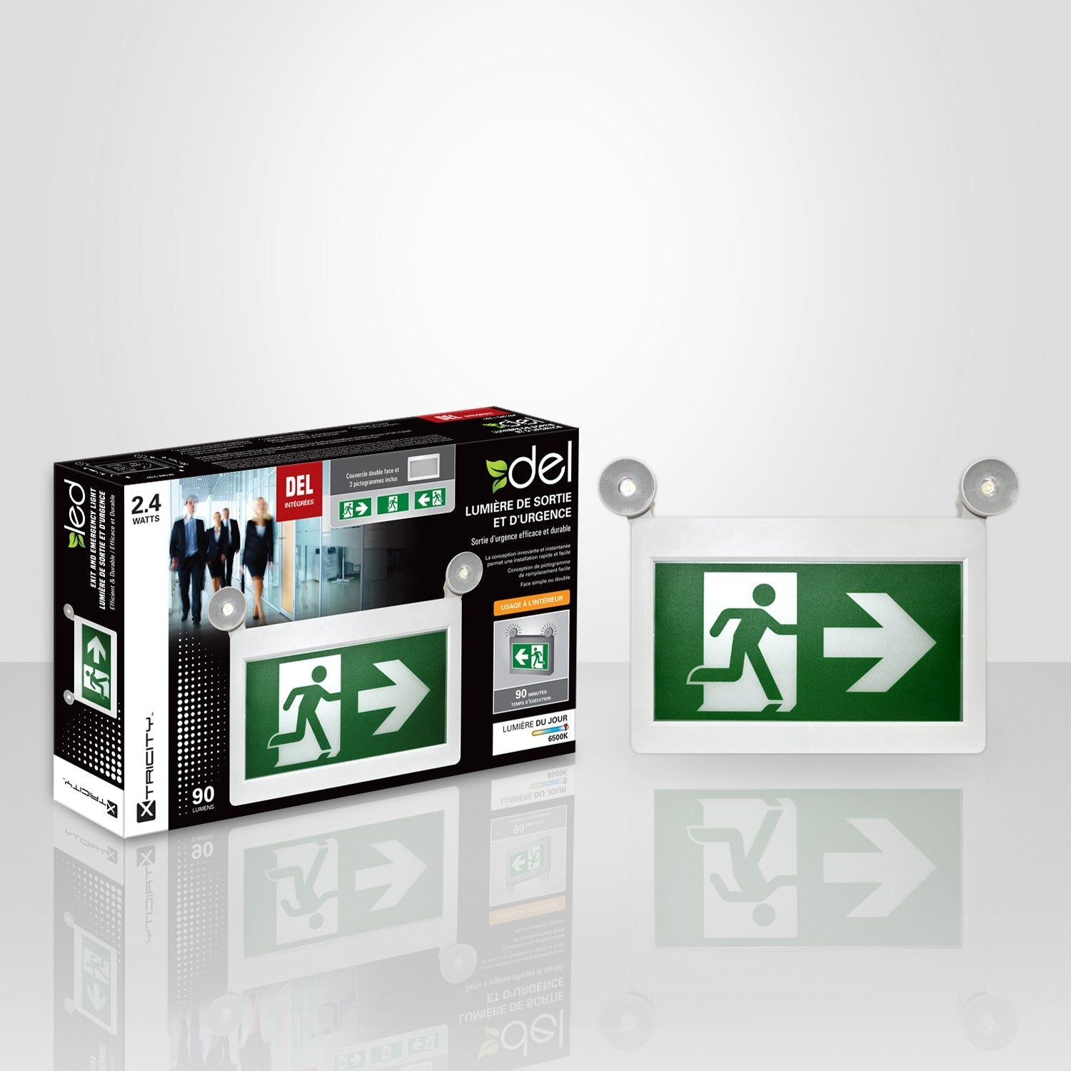 Xtricity DEL Lumiere Sortie D'urgence 1.2w X 2 Têtes 3 Pictogram. 90l - Simple Boutique