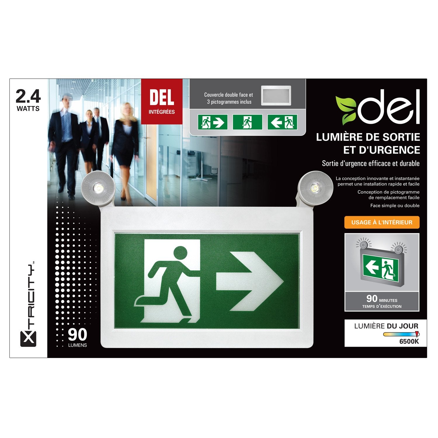 Xtricity DEL Lumiere Sortie D'urgence 1.2w X 2 Têtes 3 Pictogram. 90l - Simple Boutique