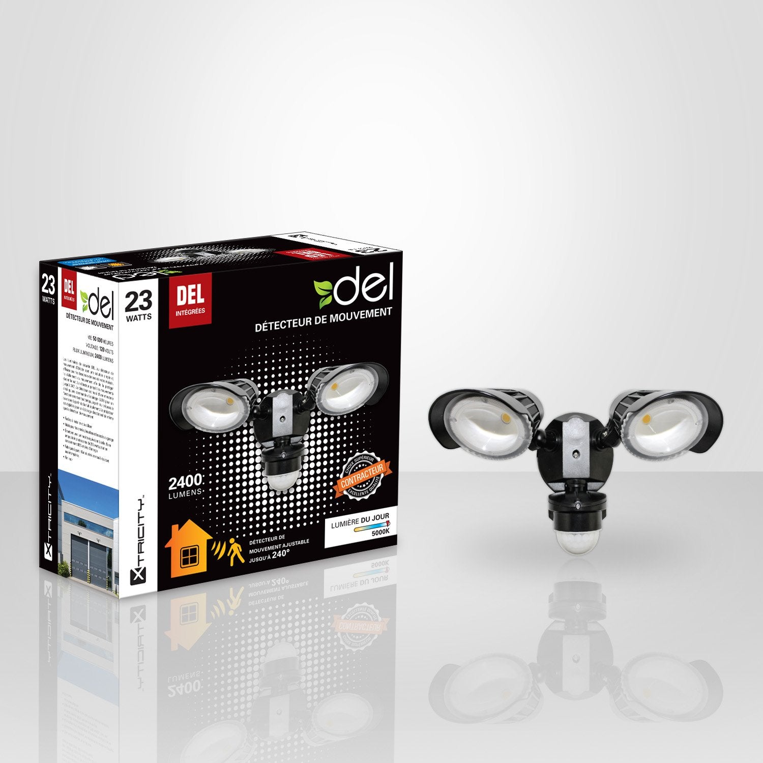 Xtricity Détecteur de Mouvement 2 Têtes DEL 23w 5000k 2400l Noir - Simple Boutique