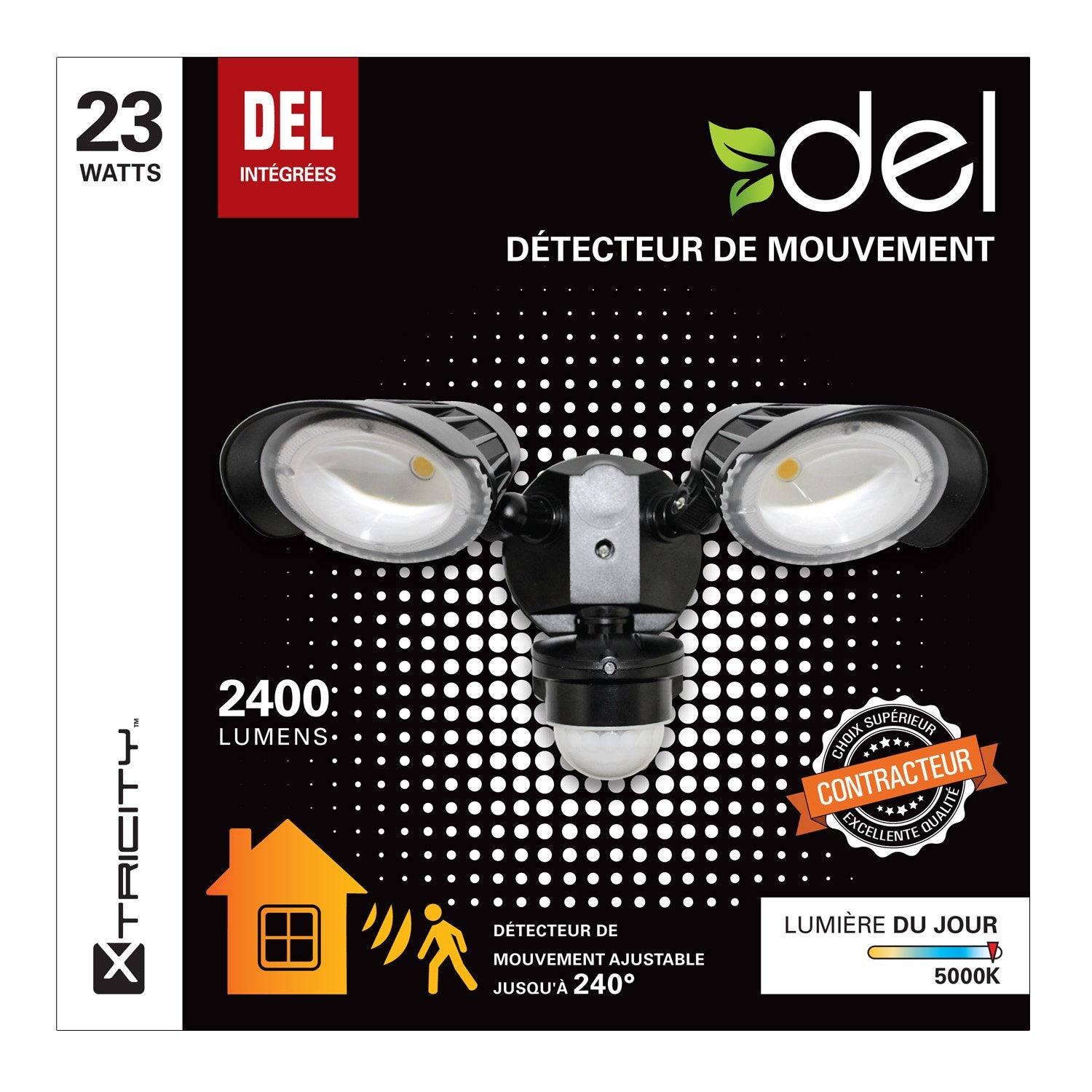 Xtricity Détecteur de Mouvement 2 Têtes DEL 23w 5000k 2400l Noir - Simple Boutique
