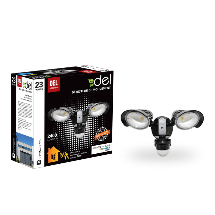 Xtricity Détecteur de Mouvement 2 Têtes DEL 23w 5000k 2400l Noir - Simple Boutique