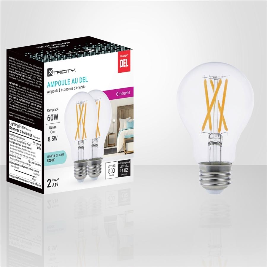 Xtricity - Ensemble de 2 Ampoules DEL Gradable à économie d'énergie, 8.5W, Culot E26, 5000K Lumière du Jour - Simple Boutique
