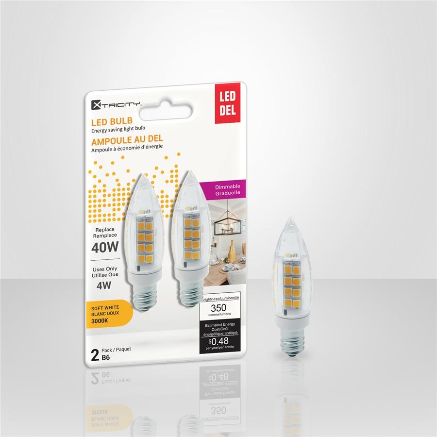 Xtricity - Ensemble de 2 Ampoules DEL Gradables à économie d'énergie, 4W, Culot Candélabre, 3000K Blanc Doux - Simple Boutique