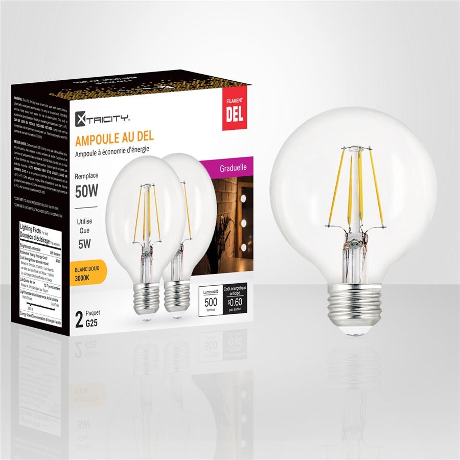 Xtricity - Ensemble de 2 Ampoules DEL Gradables à économie d'énergie, 5W, Culot E26, 3000K Blanc Doux - Simple Boutique