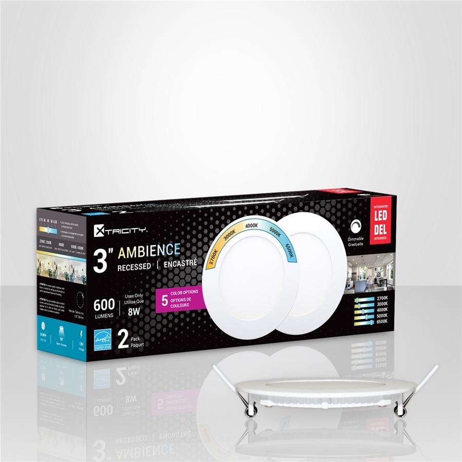 Xtricity - Ensemble de 2 Lumières Encastrées DEL, Diamètre de 3'', Gradable, 8W, 5 Options de Couleurs - Simple Boutique