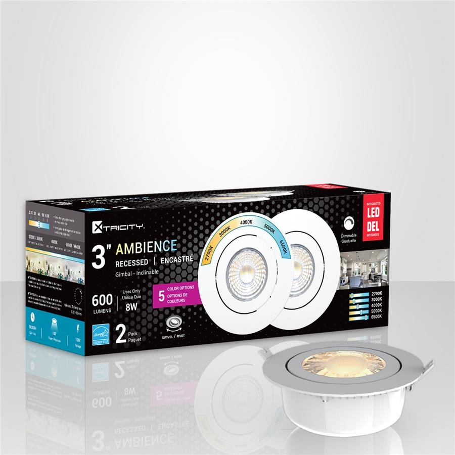 Xtricity - Ensemble de 2 Lumières Encastrées Inclinable DEL, Diamètre de 3'', Gradable, 8W, 5 Options de Couleurs - Simple Boutique