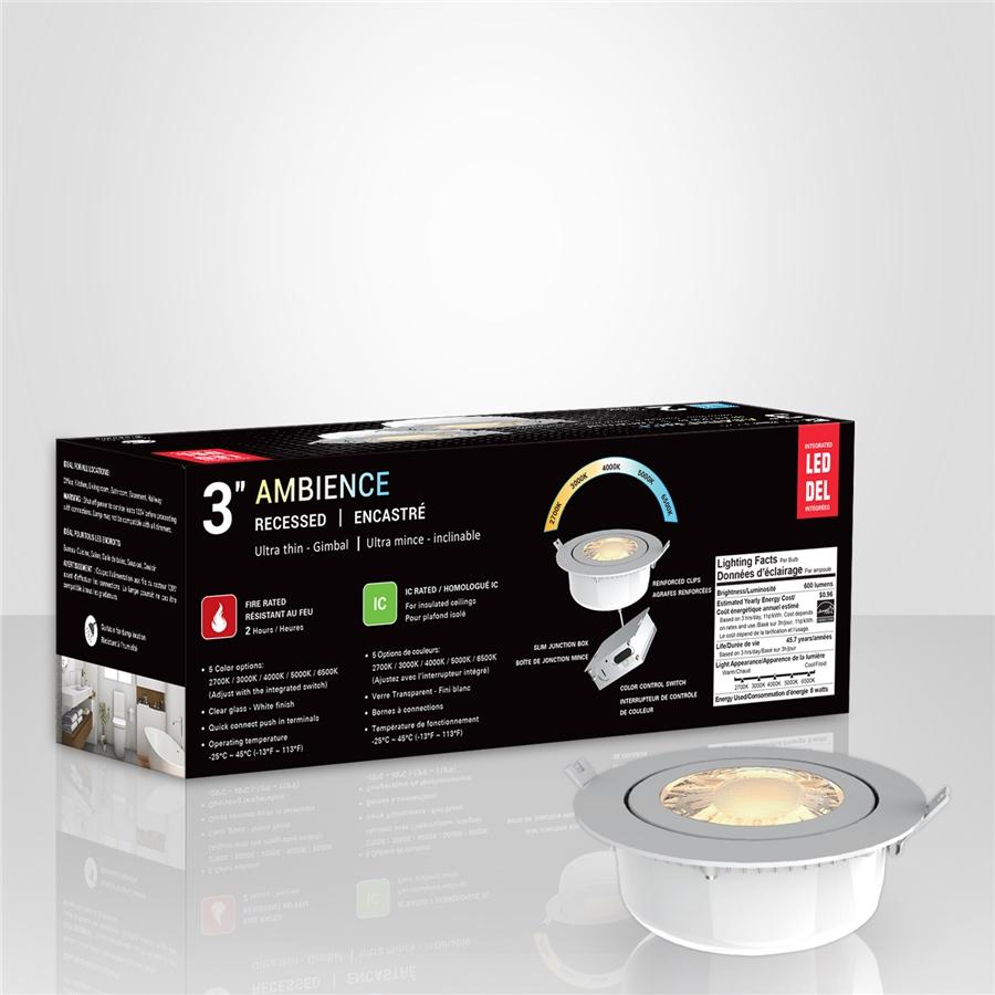 Xtricity - Ensemble de 2 Lumières Encastrées Inclinable DEL, Diamètre de 3'', Gradable, 8W, 5 Options de Couleurs - Simple Boutique