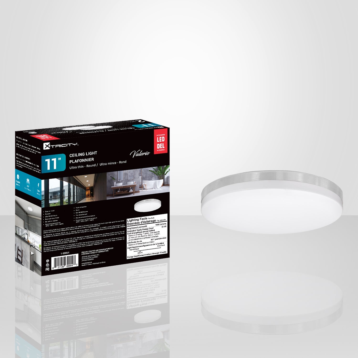 Xtricity - Ensemble de 2 Plafonniers Ronds avec DEL Intégrées, Diamètre de 11", De la Collection Valerio, Nickel - Simple Boutique